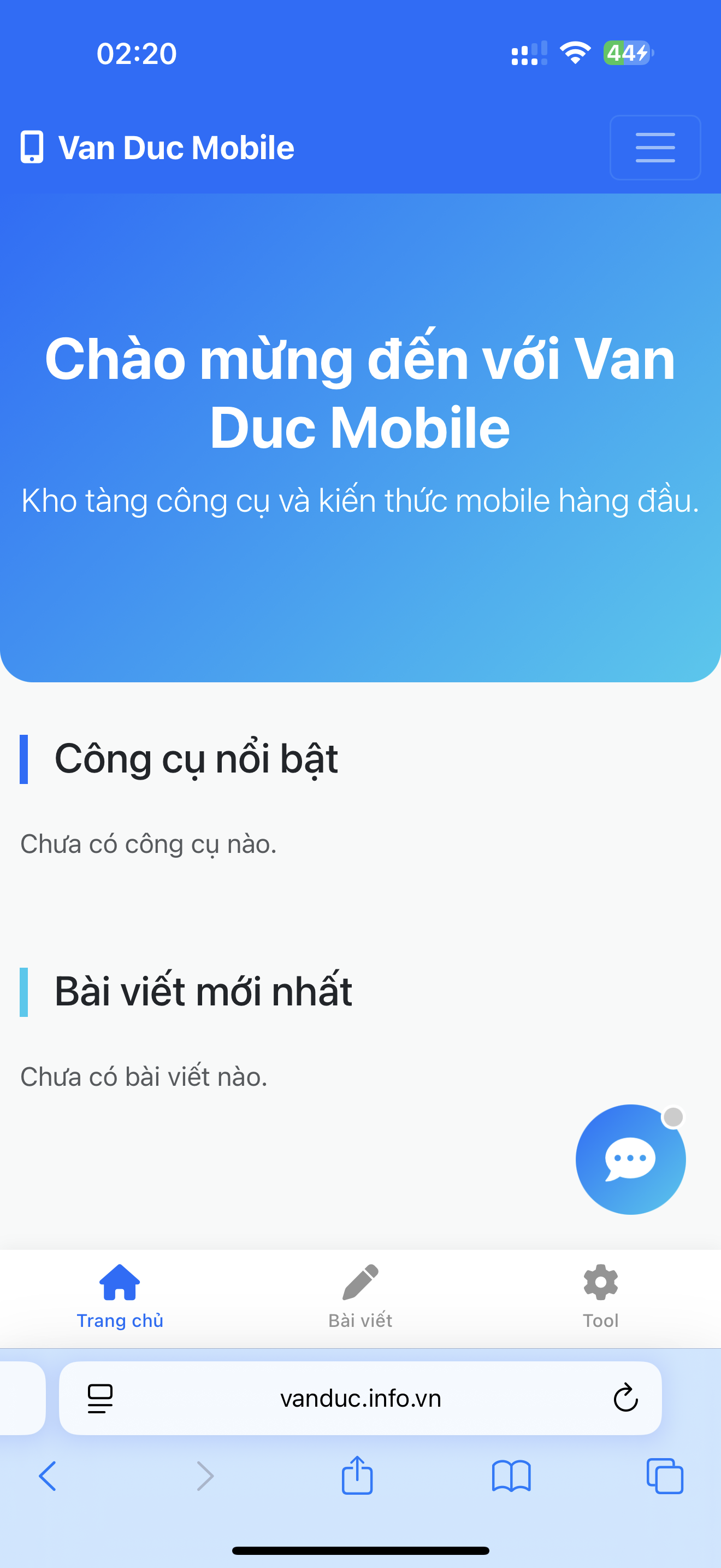 Website mới được tạo